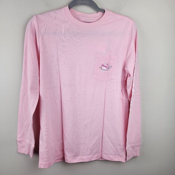 New Vineyard Vines kids sz L / 14 long sleeve whale snowman shirt flamingo pink - Picture 2 of 10